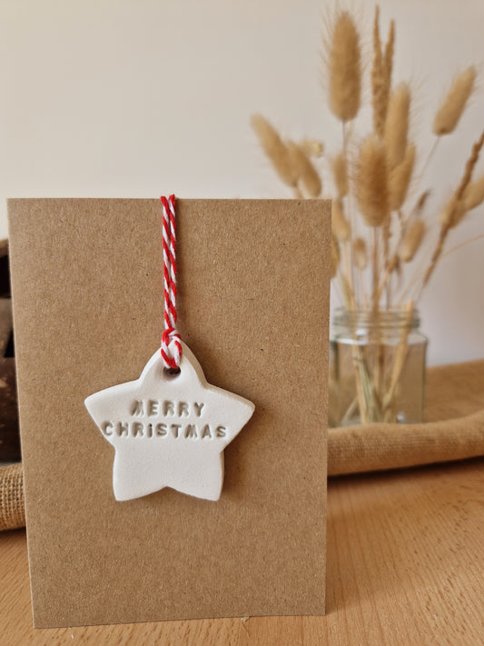 Merry Christmas Clay Star Ornament personalised Keepsake Card, Birthday Card, Eco Friendly Christmas Card