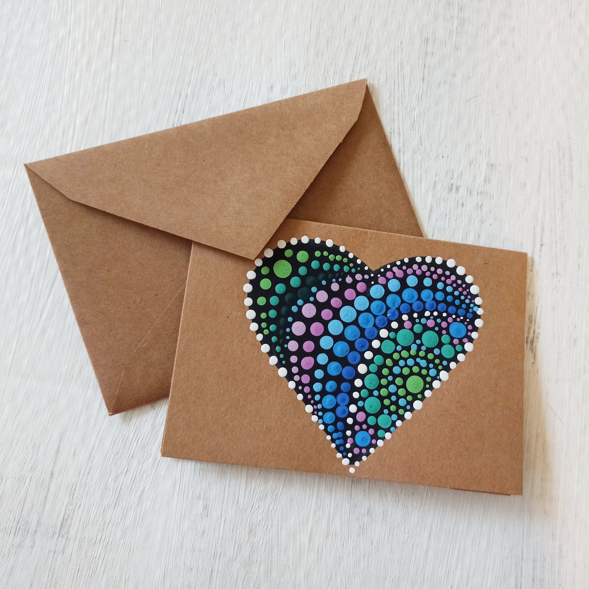 Hand Painted Heart Cards Brown Kraft greetings card for any occasion, valentines day cards
