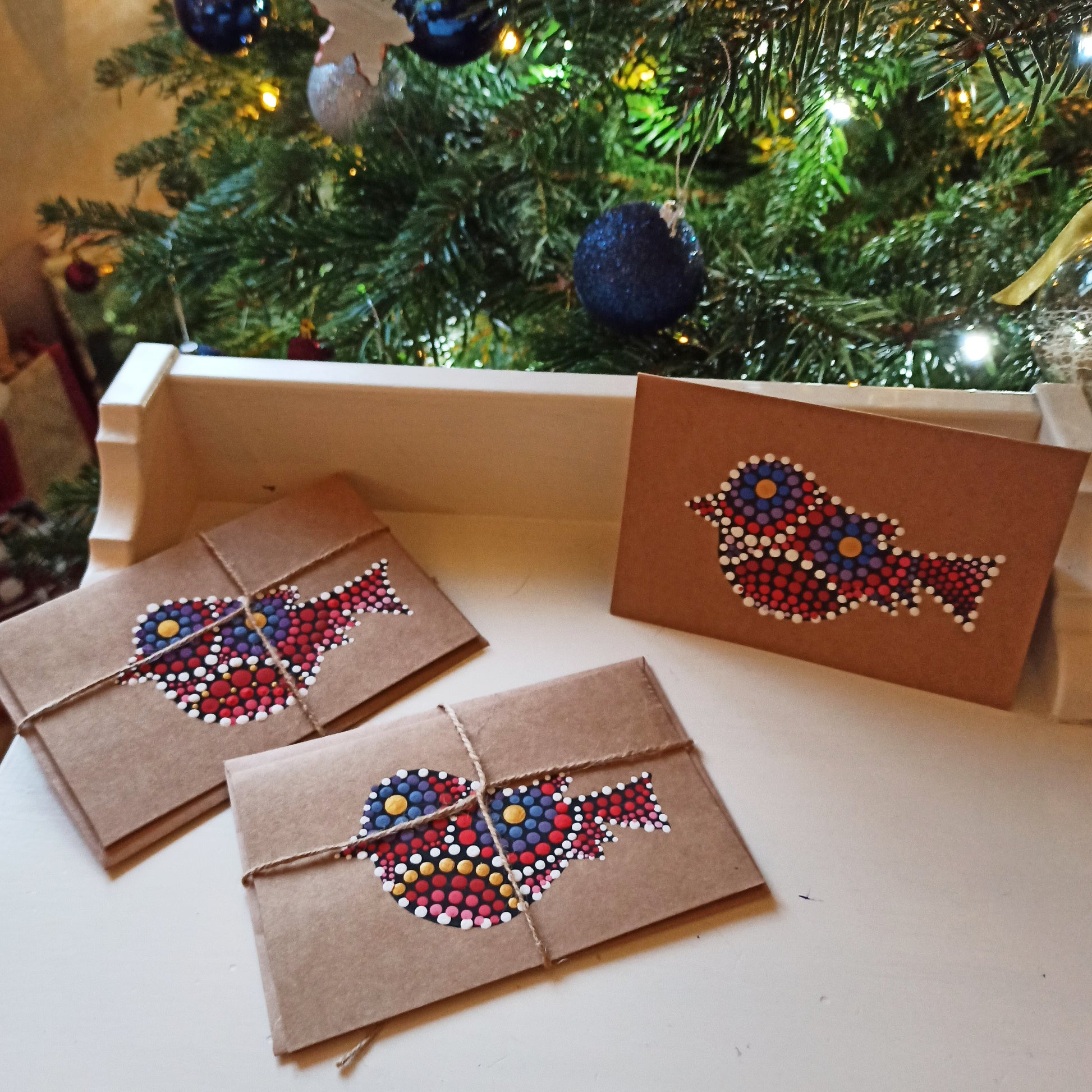 Handpainted Robin Christmas card 
