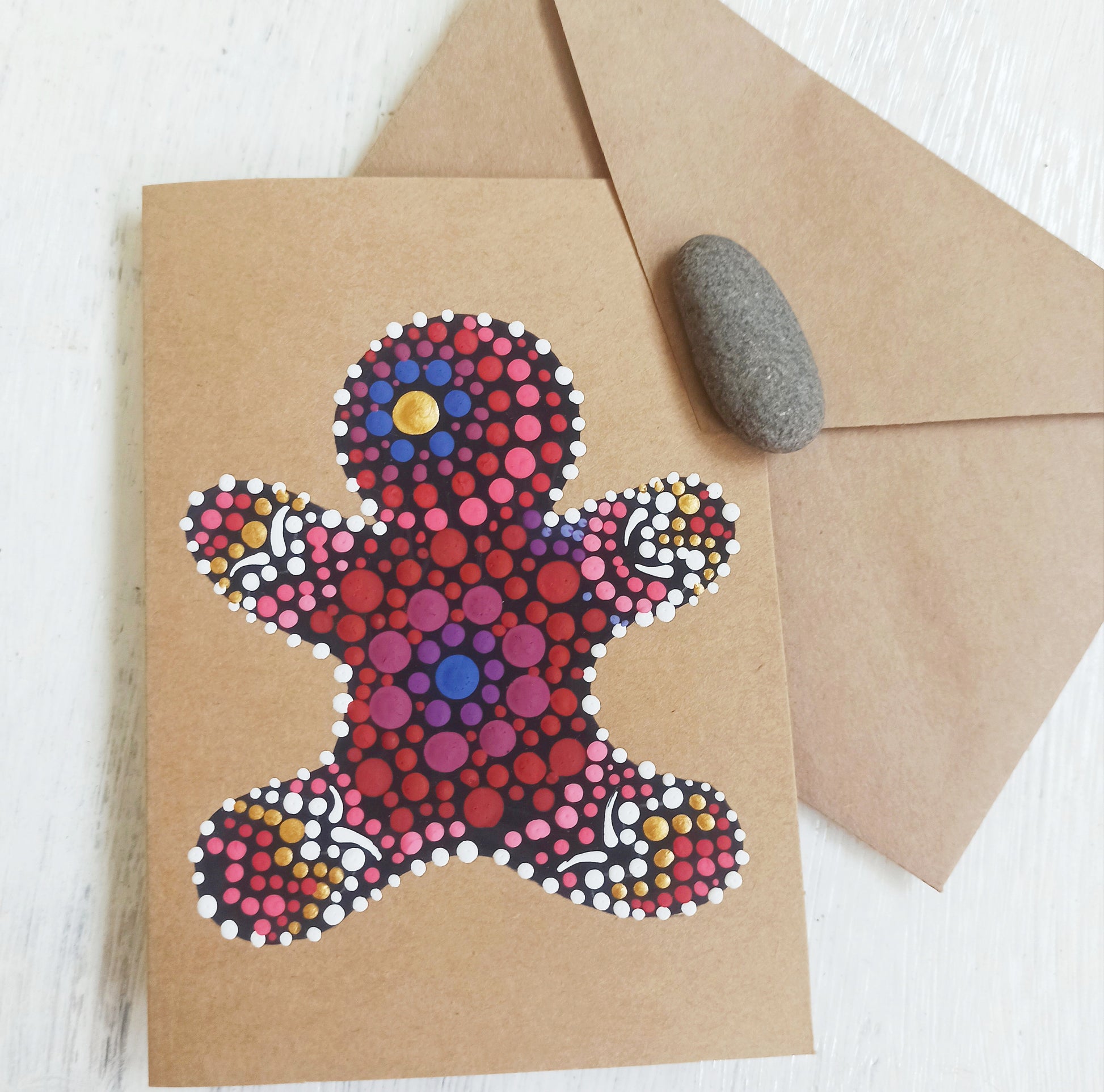 Ginger Bread Men Christmas Cards Hand Painted Kraft Christmas Cards