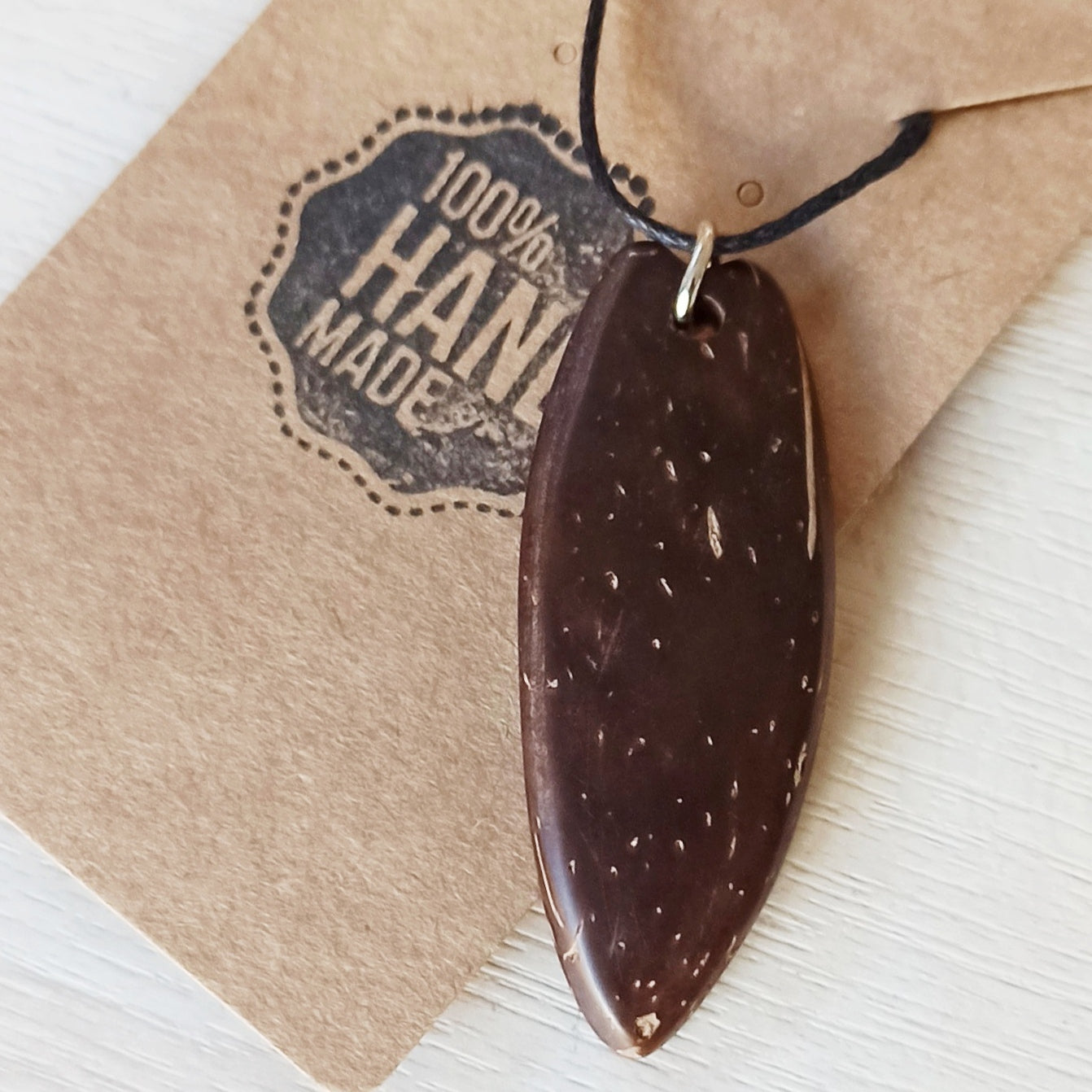 Coconut Shell Surfboard Necklace, Eco Friendly Beach Pendant 