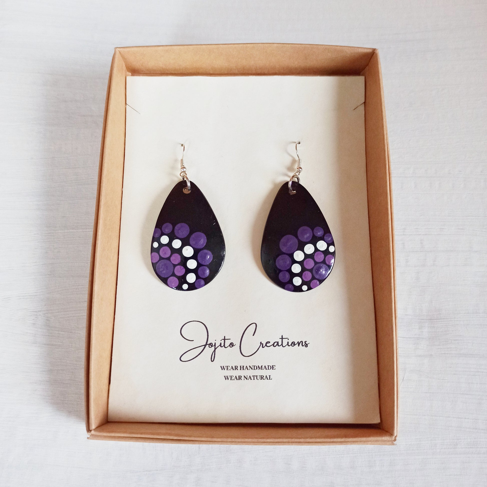 Hand Painted Gourd Teardrop Earrings Purple – Jojito Creations