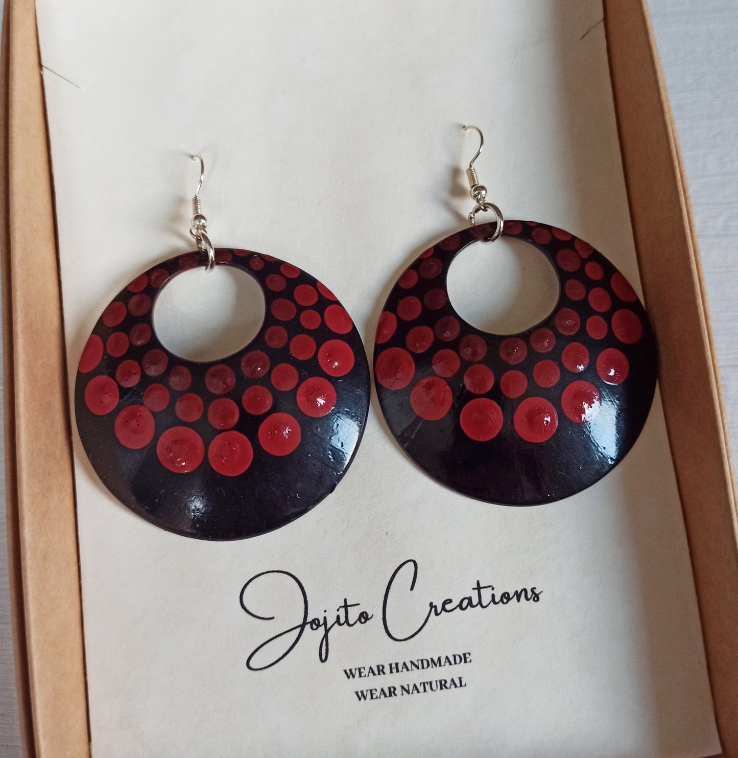 Hand Painted Gourd Circular Earrings Maroon