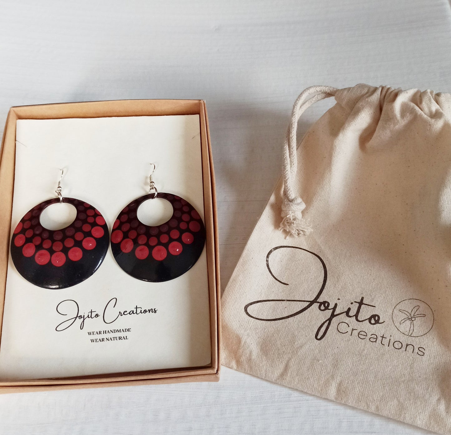 Hand Painted Gourd Circular Earrings Maroon