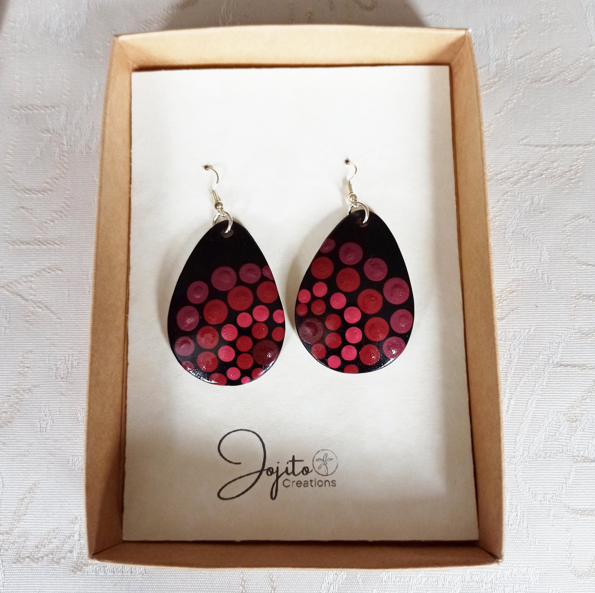 Hand Painted Gourd Teardrop Earrings Maroon
