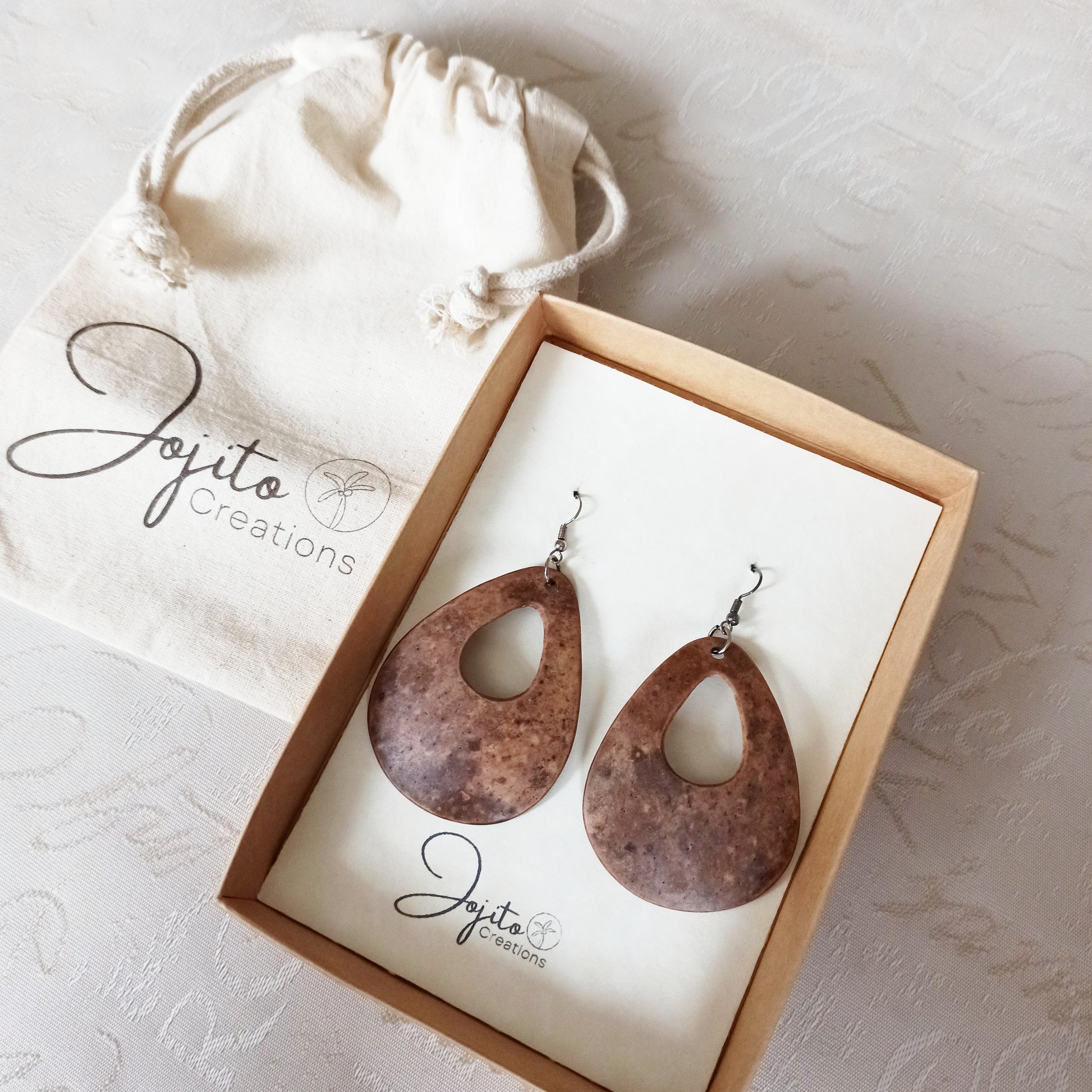 Gourd Natural Teardrop Eco Friendly Earrings on Silver Hooks