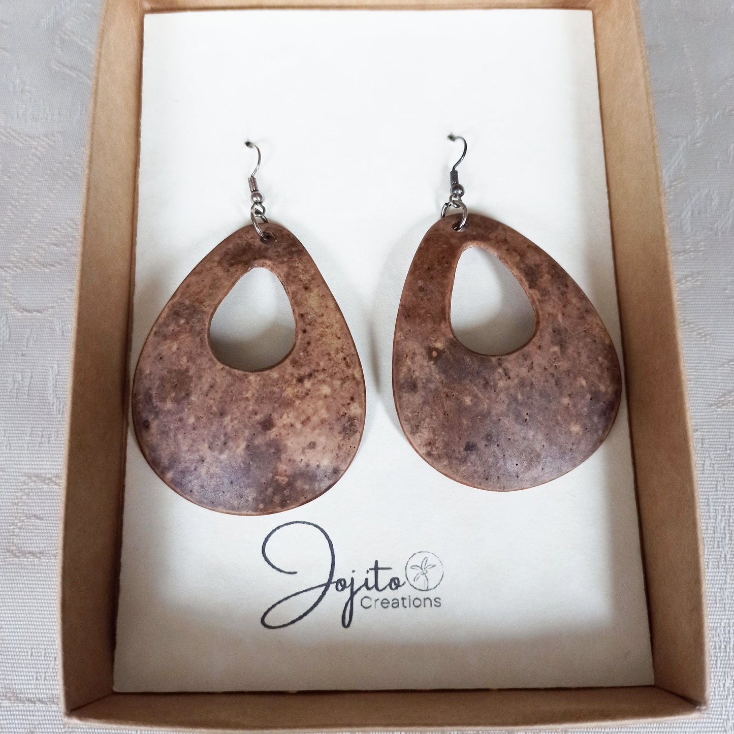 Gourd Natural Teardrop Eco Friendly Earrings on Silver Hooks