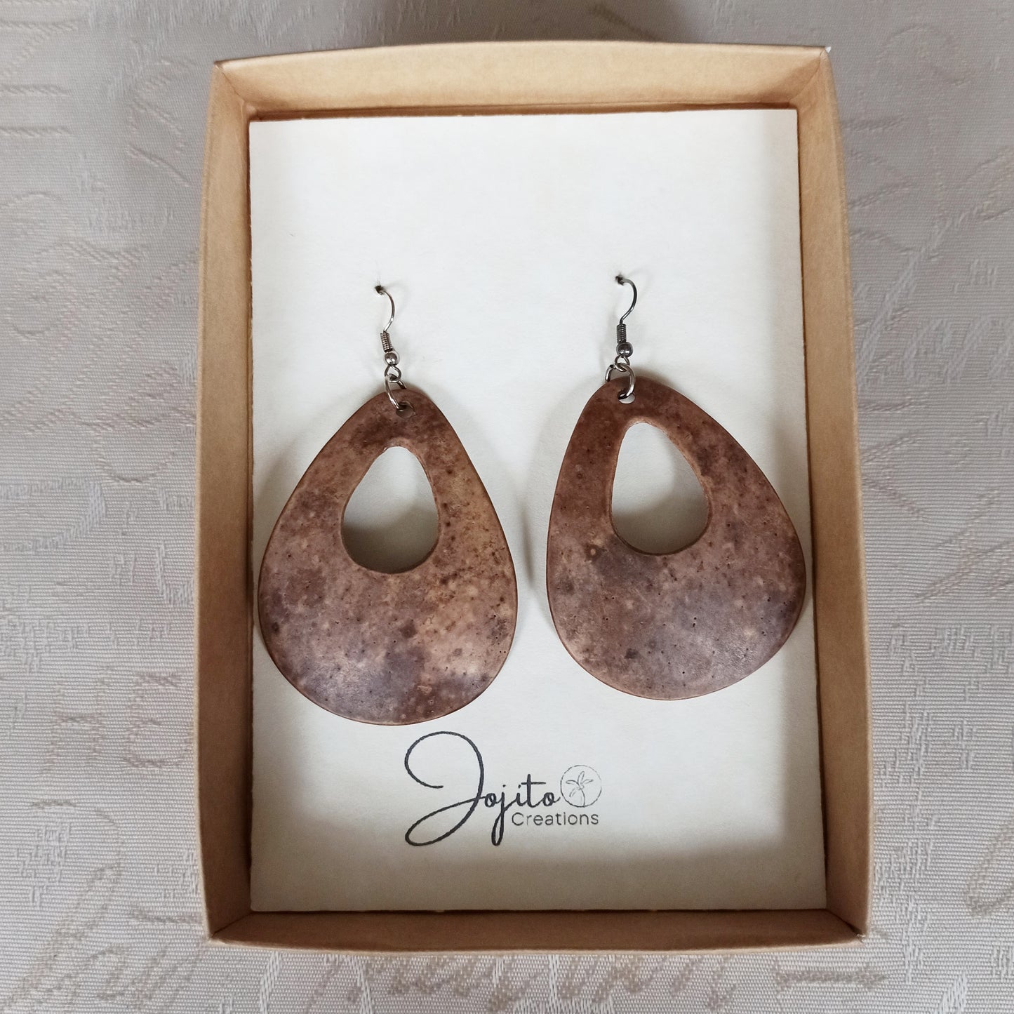Gourd Natural Teardrop Eco Friendly Earrings on Silver Hooks