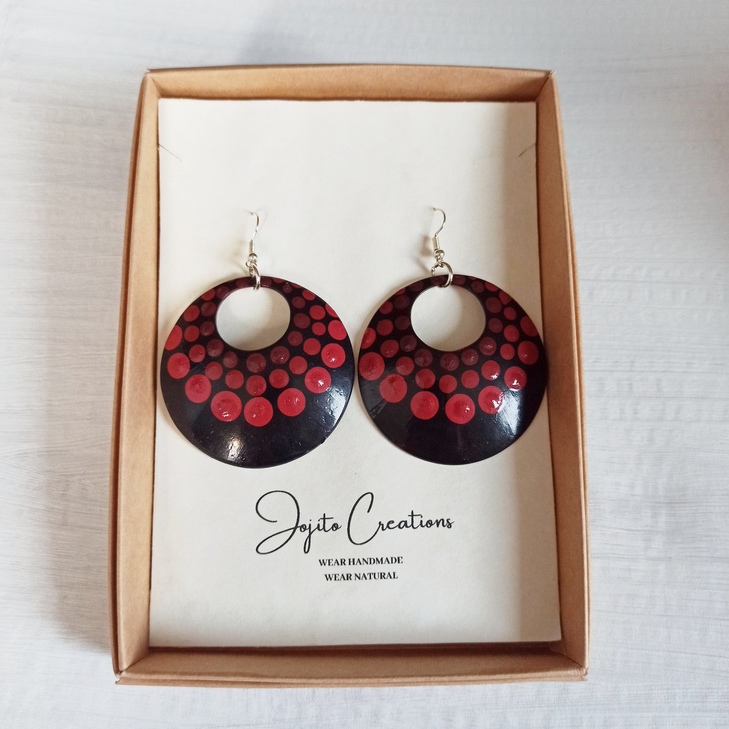 Hand Painted Gourd Circular Earrings Maroon