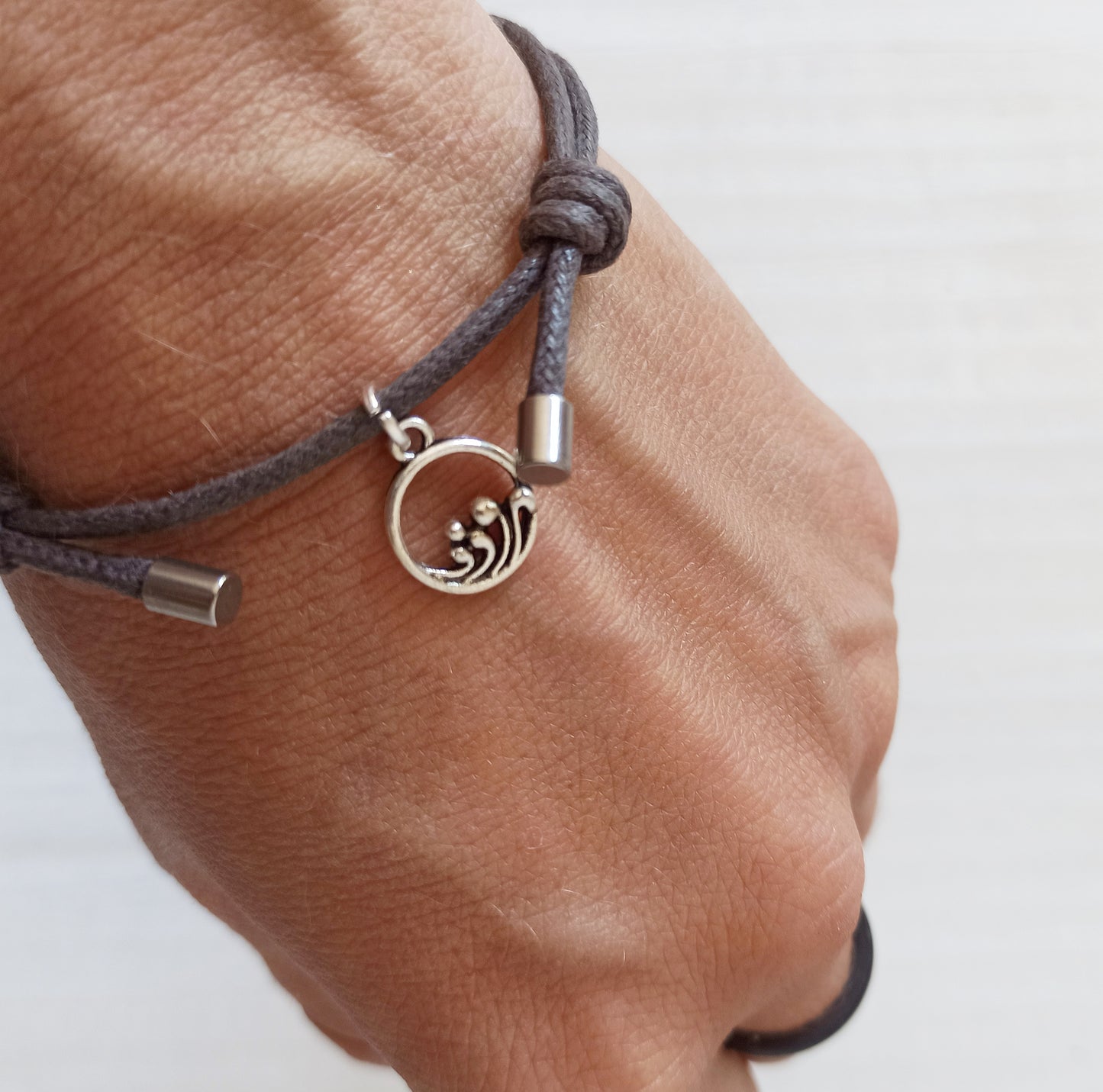 Mountain and Wave Silver Charm Couples bracelet 