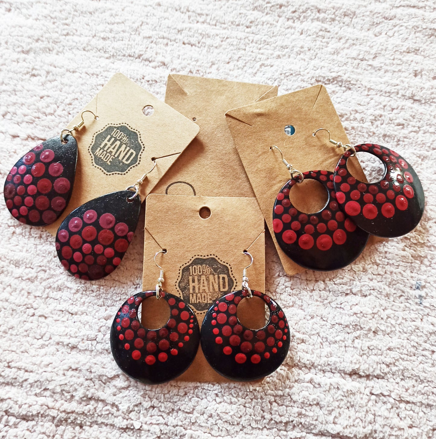 Hand Painted Gourd Circular Earrings Maroon