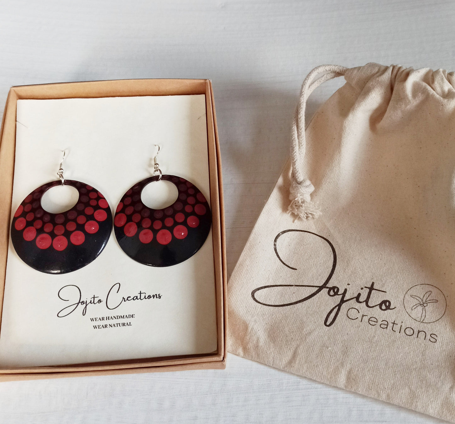 Hand Painted Gourd Circular Earrings Maroon