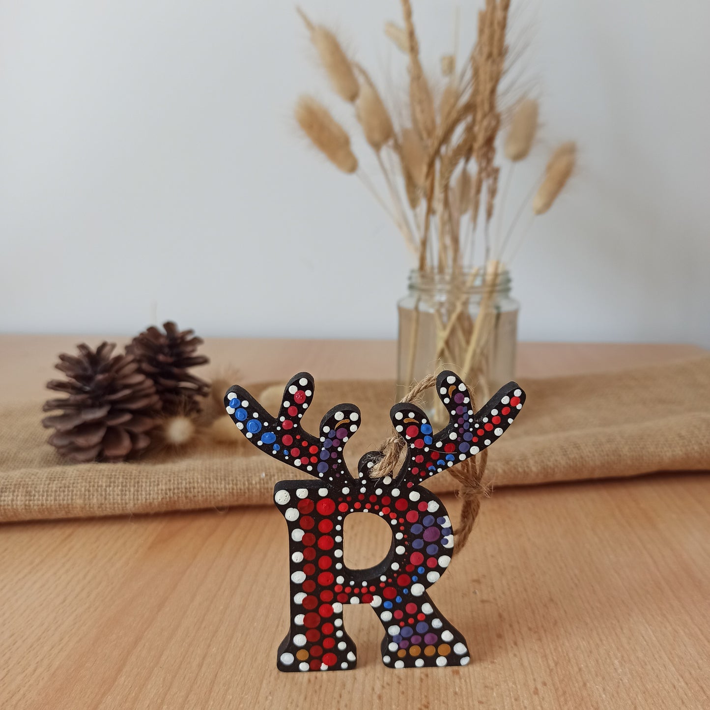 Hand Painted Antler  Letters Christmas Tree Decoration. Customised Ornament for Children Letter R