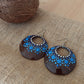 Coconut Shell Earrings Coconut Jewellery Hand painted Earrings Dot art Mandala jewellery Natural jewelry Eco Friendly Fashion, Blue Earrings