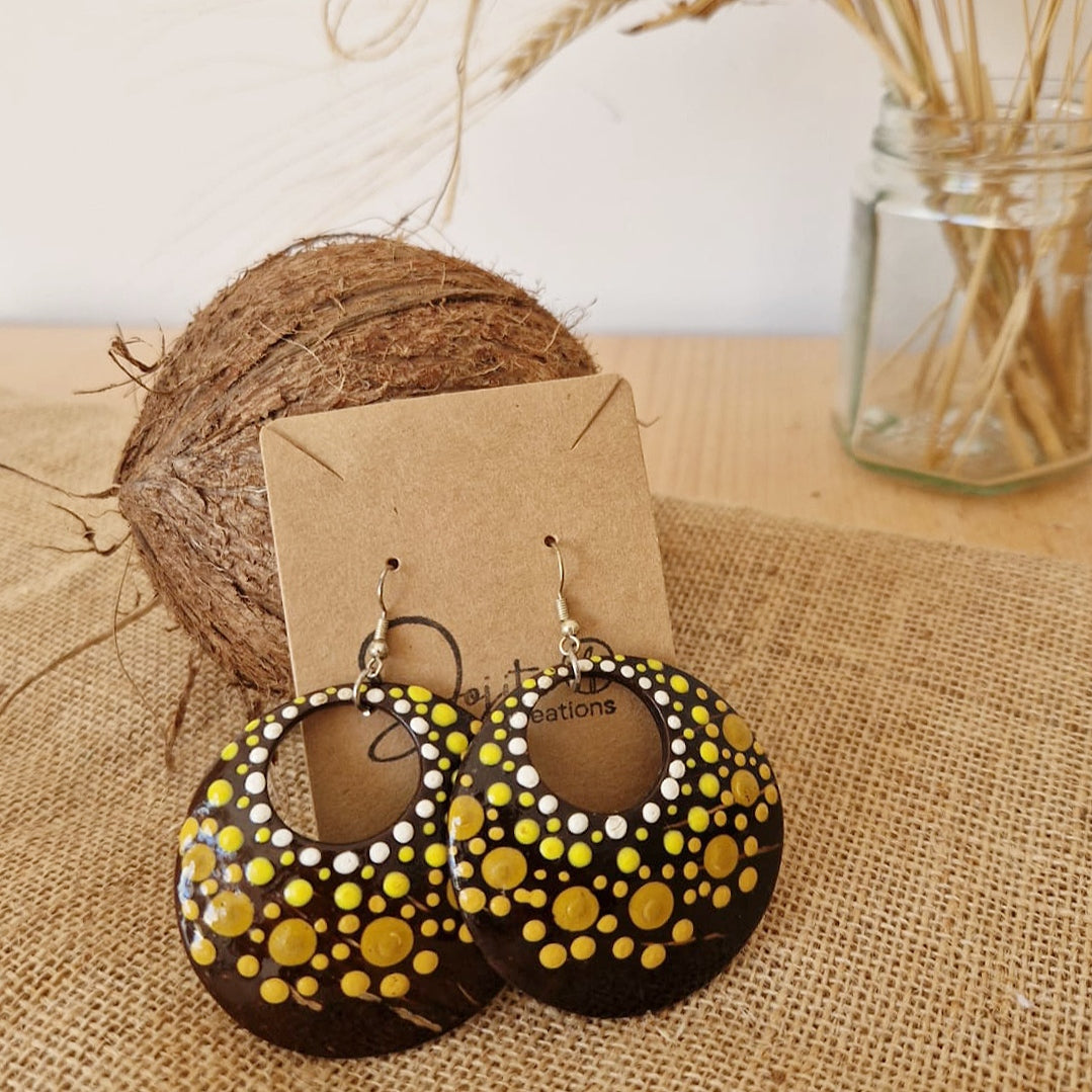 Hand Painted Coconut Yellow Hoop Earrings