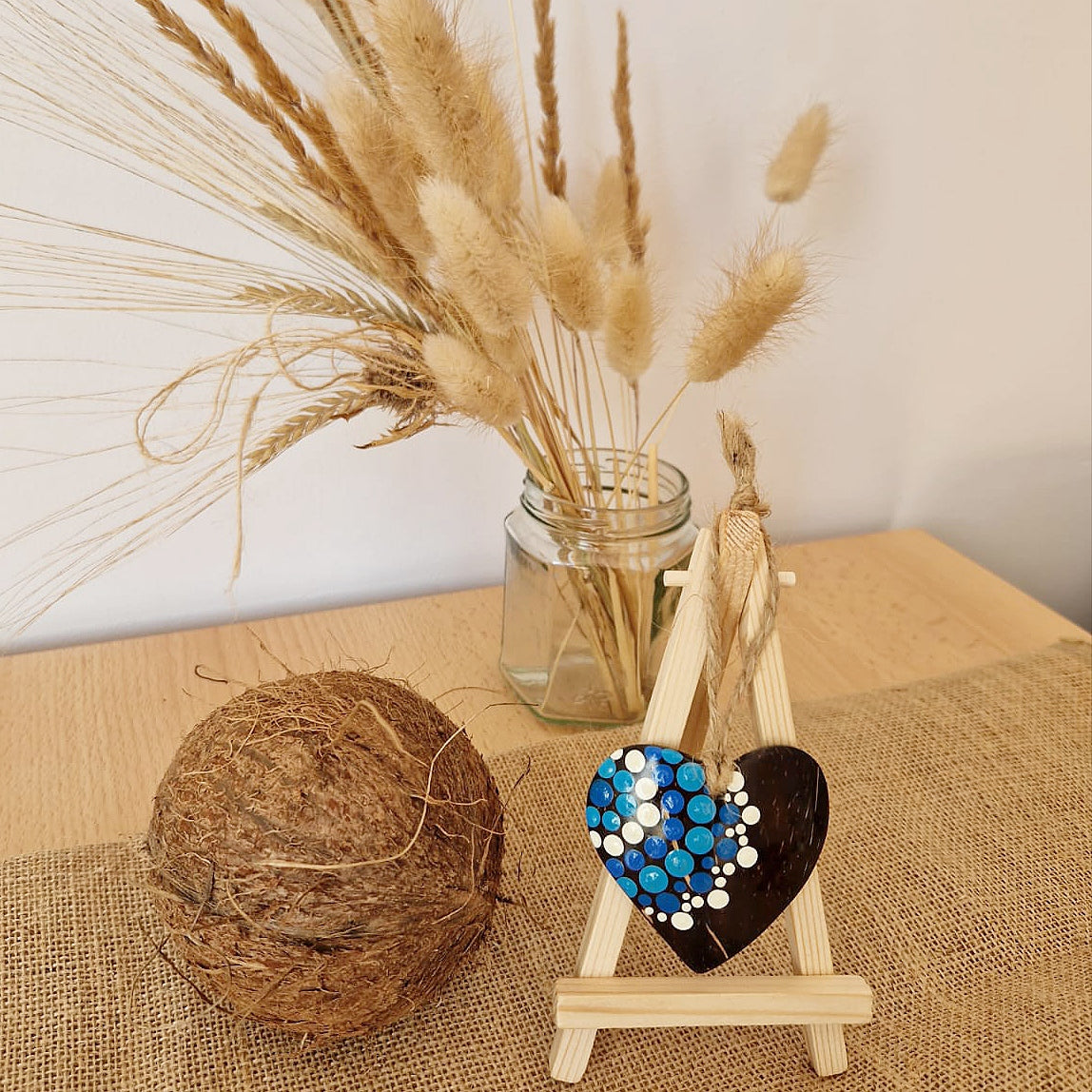 Coconut Shell Heart Ornament Hand Painted 