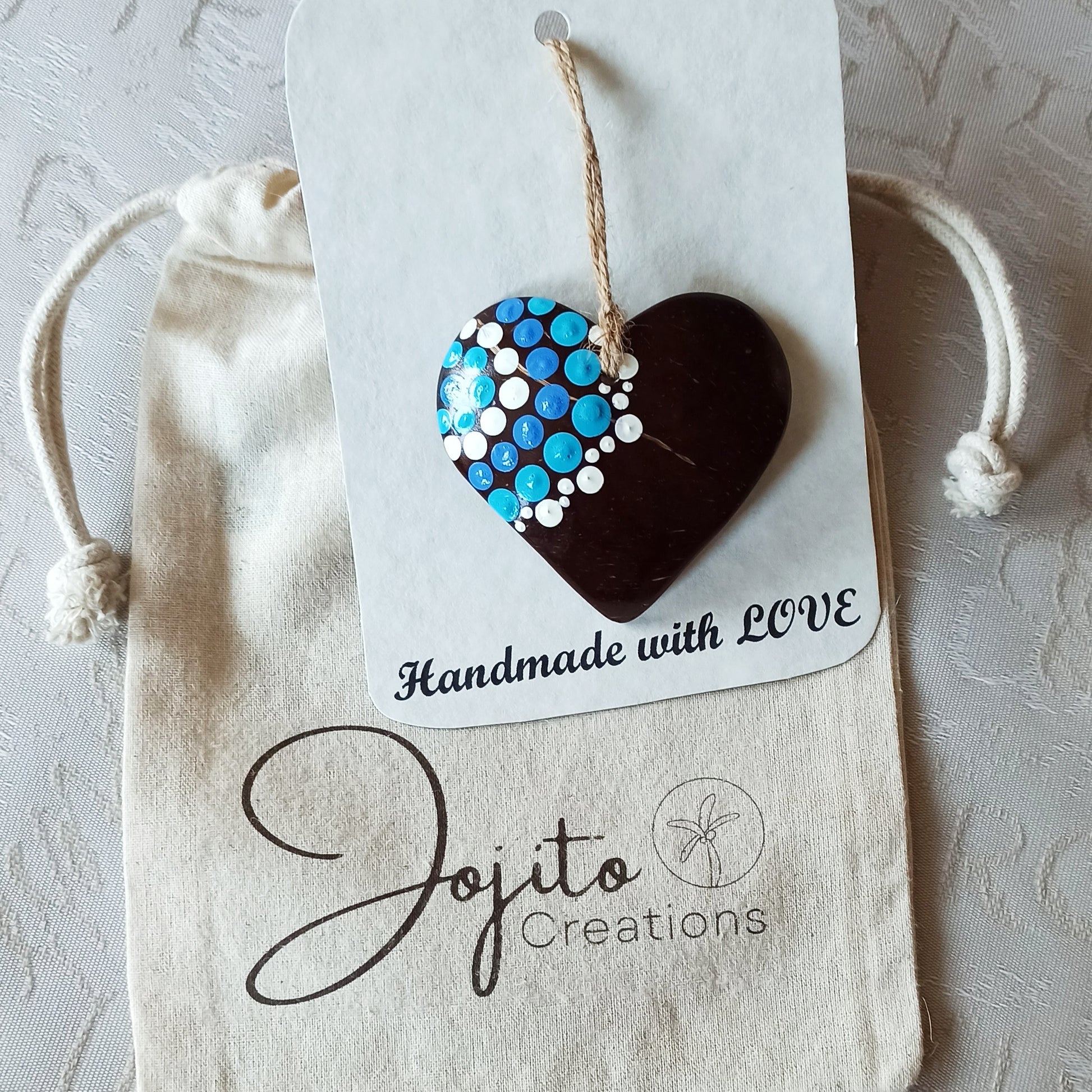 Coconut Shell Heart Ornament Hand Painted 