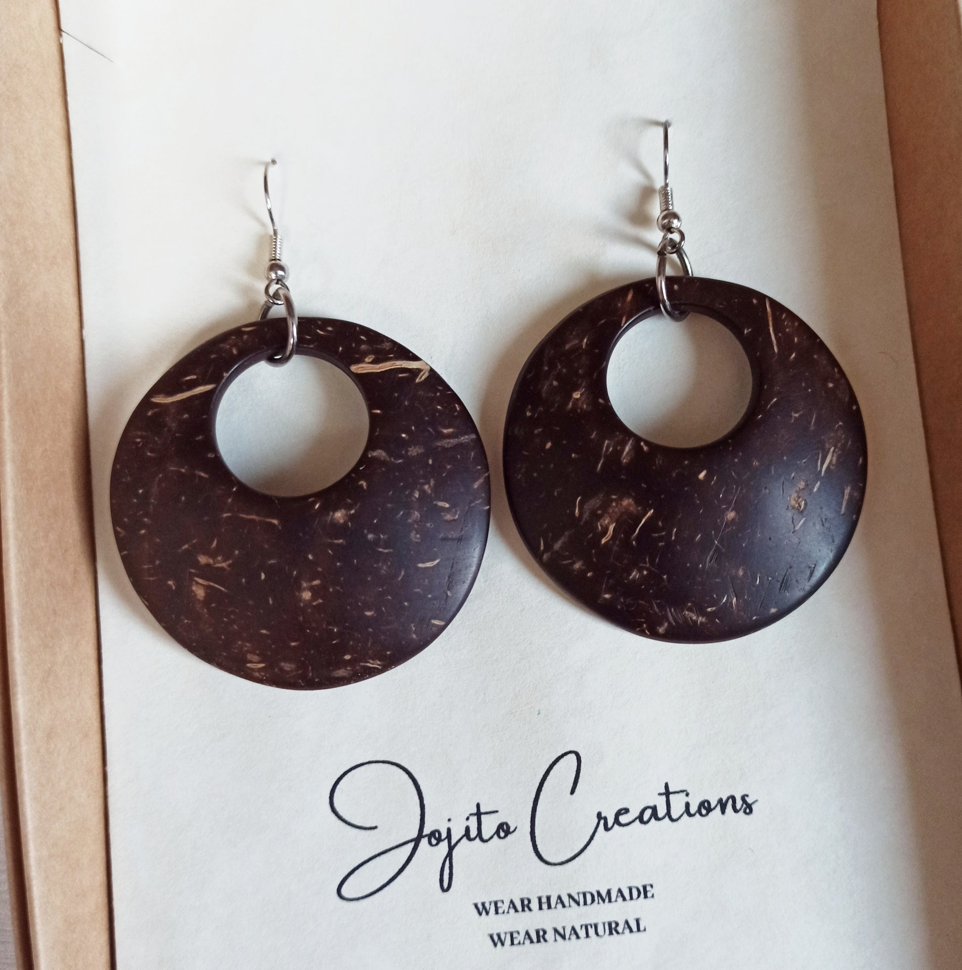 Coconut Shell Earrings, Jojito Creations, Handmade