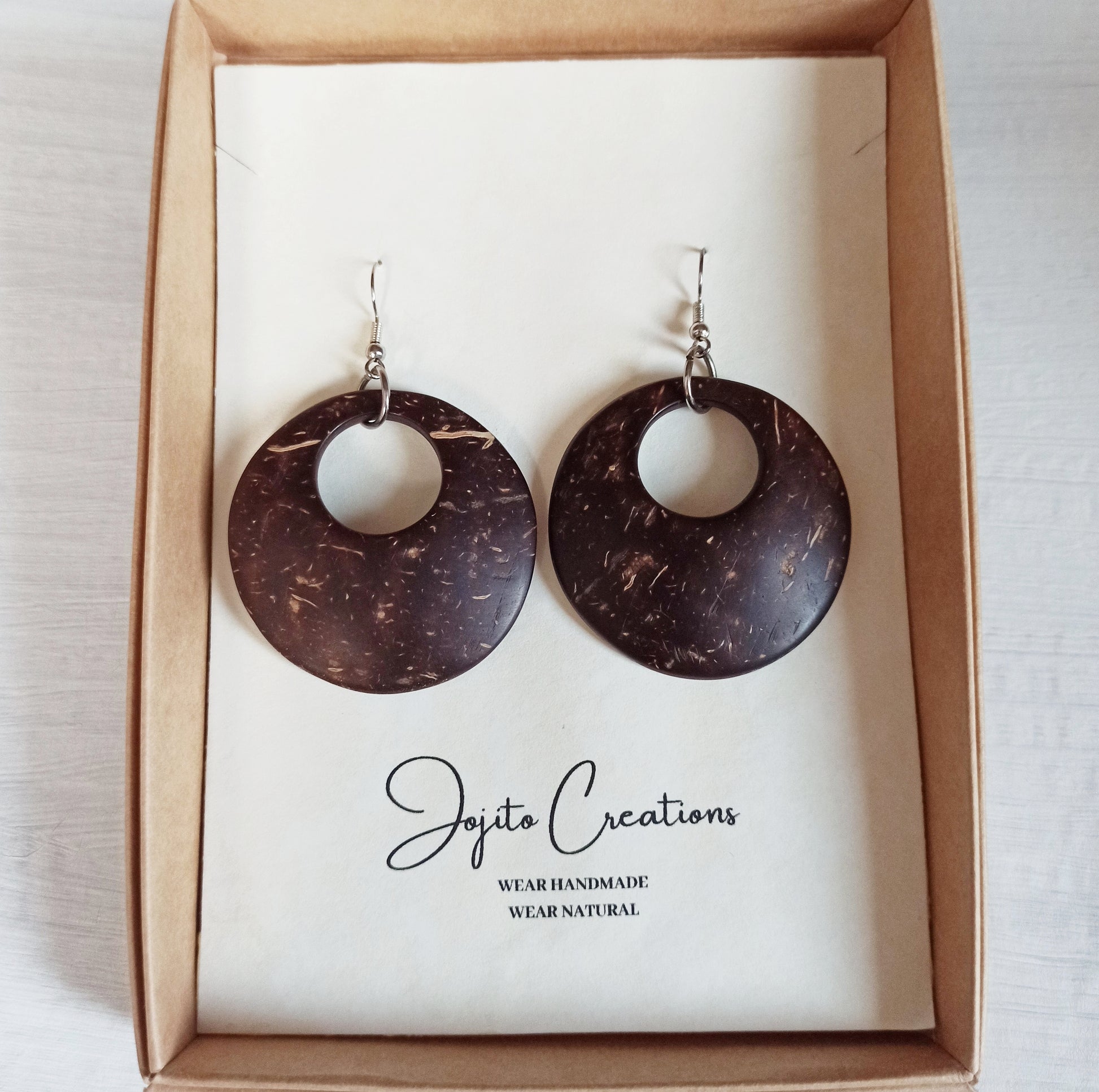 Coconut Shell Earrings, Jojito Creations, Handmade