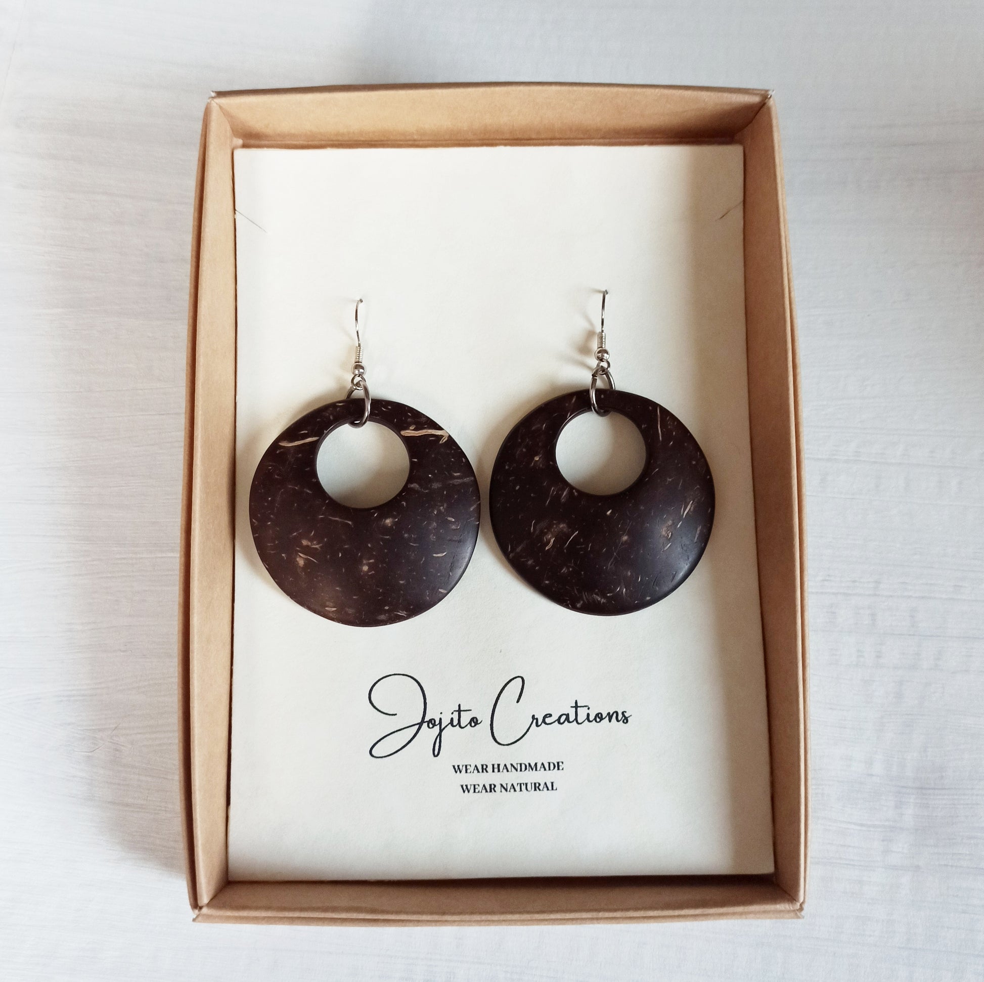 Coconut Shell Earrings, Jojito Creations, Handmade
