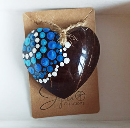 Coconut Shell Heart Ornament Hand Painted 