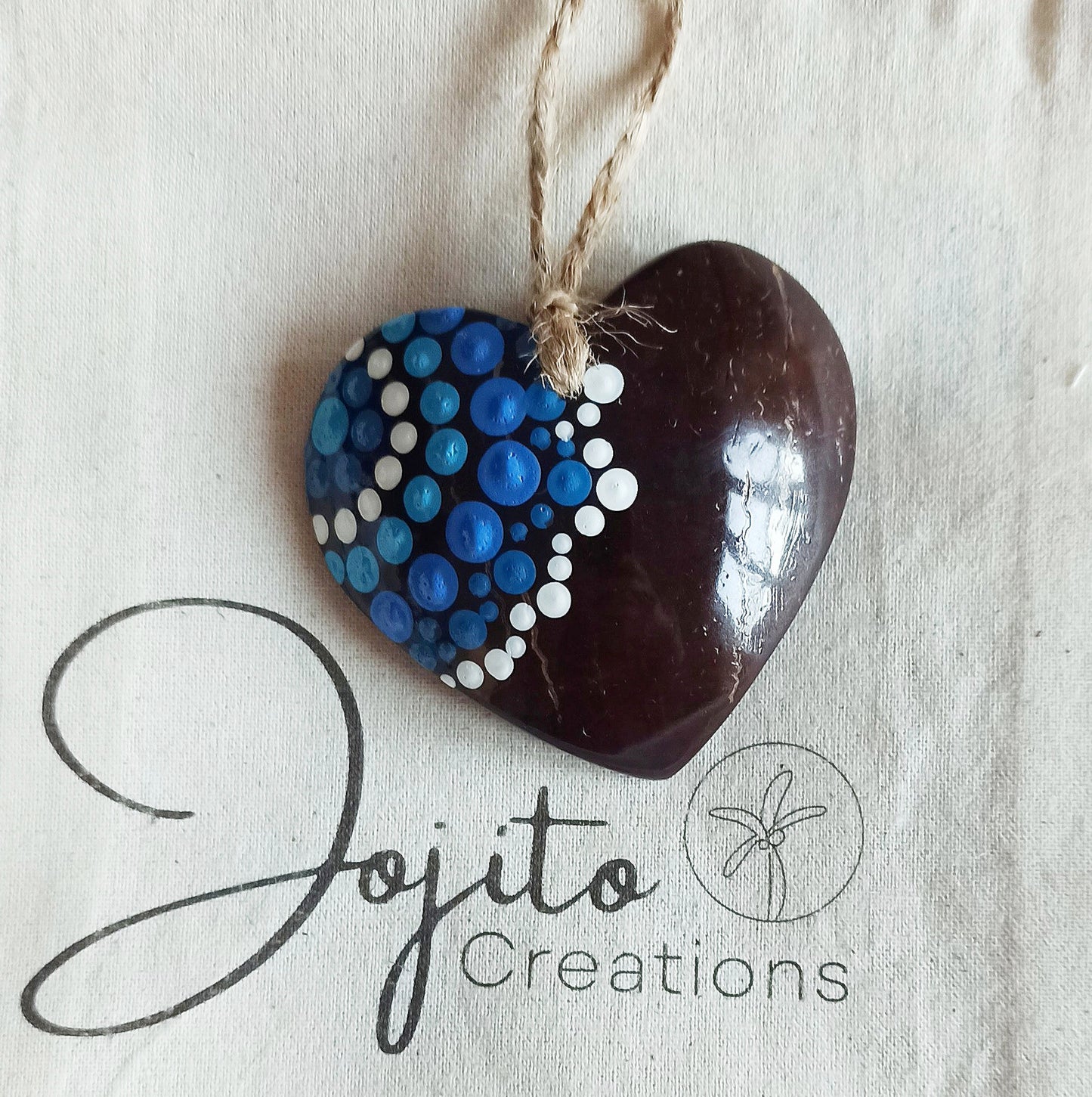 Coconut Shell Heart Ornament Hand Painted 