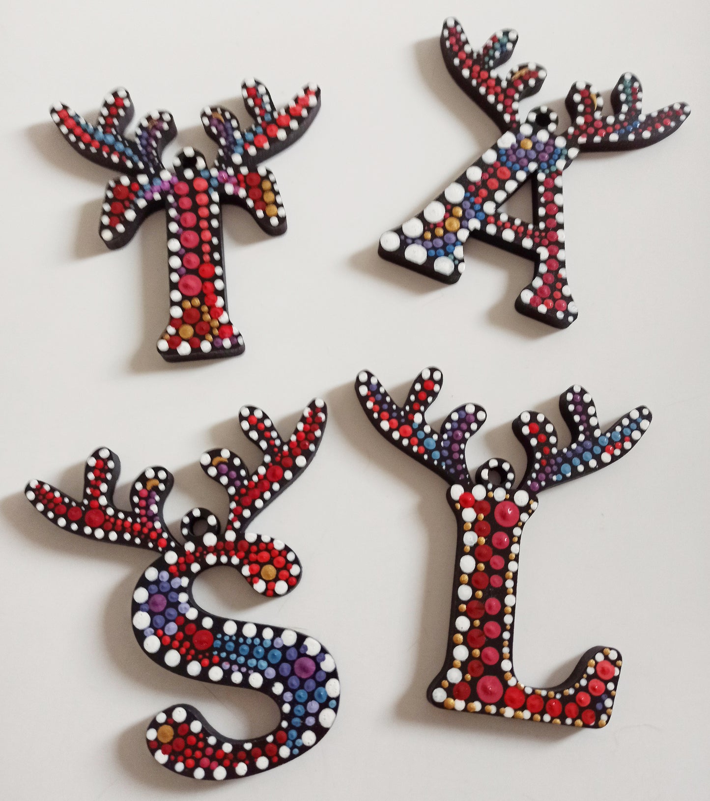 Hand Painted Antler  Letters Christmas Tree Decoration. Customised Ornament for Children
