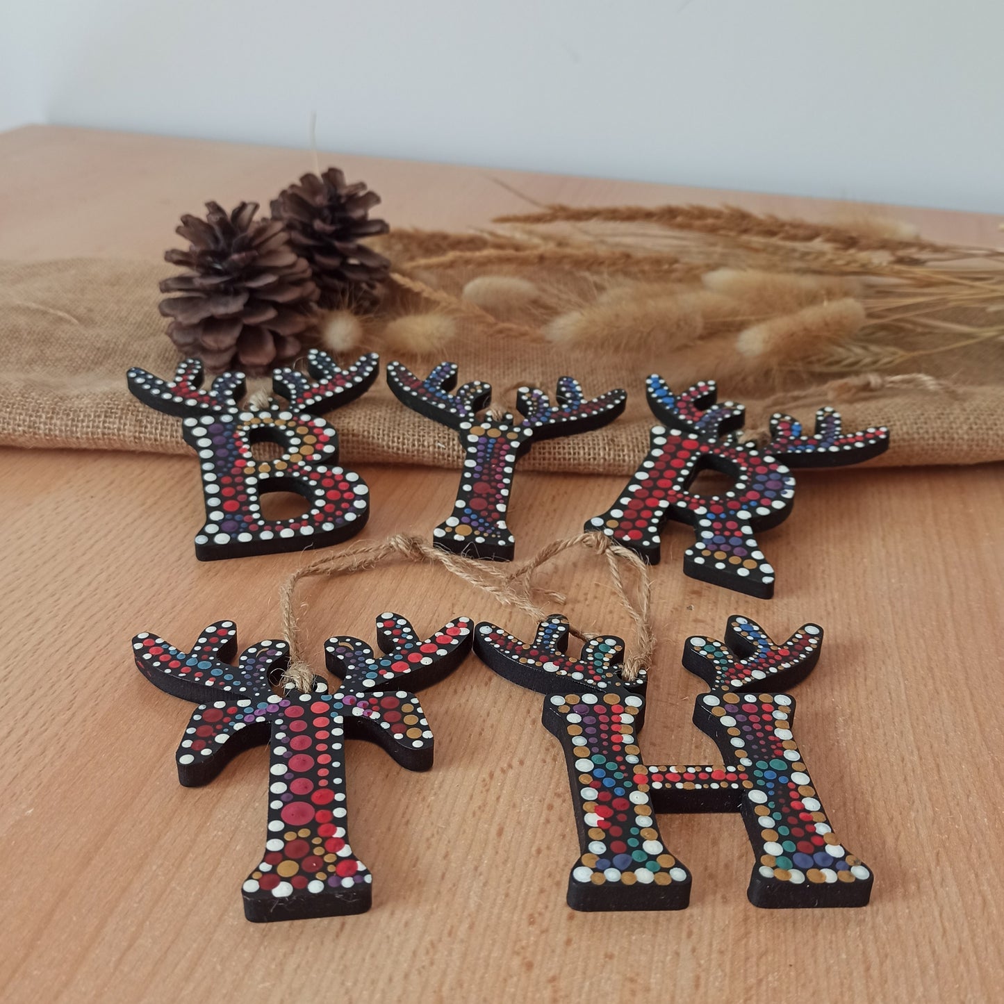 Hand Painted Antler  Letters Christmas Tree Decoration. Customised Ornament for Children