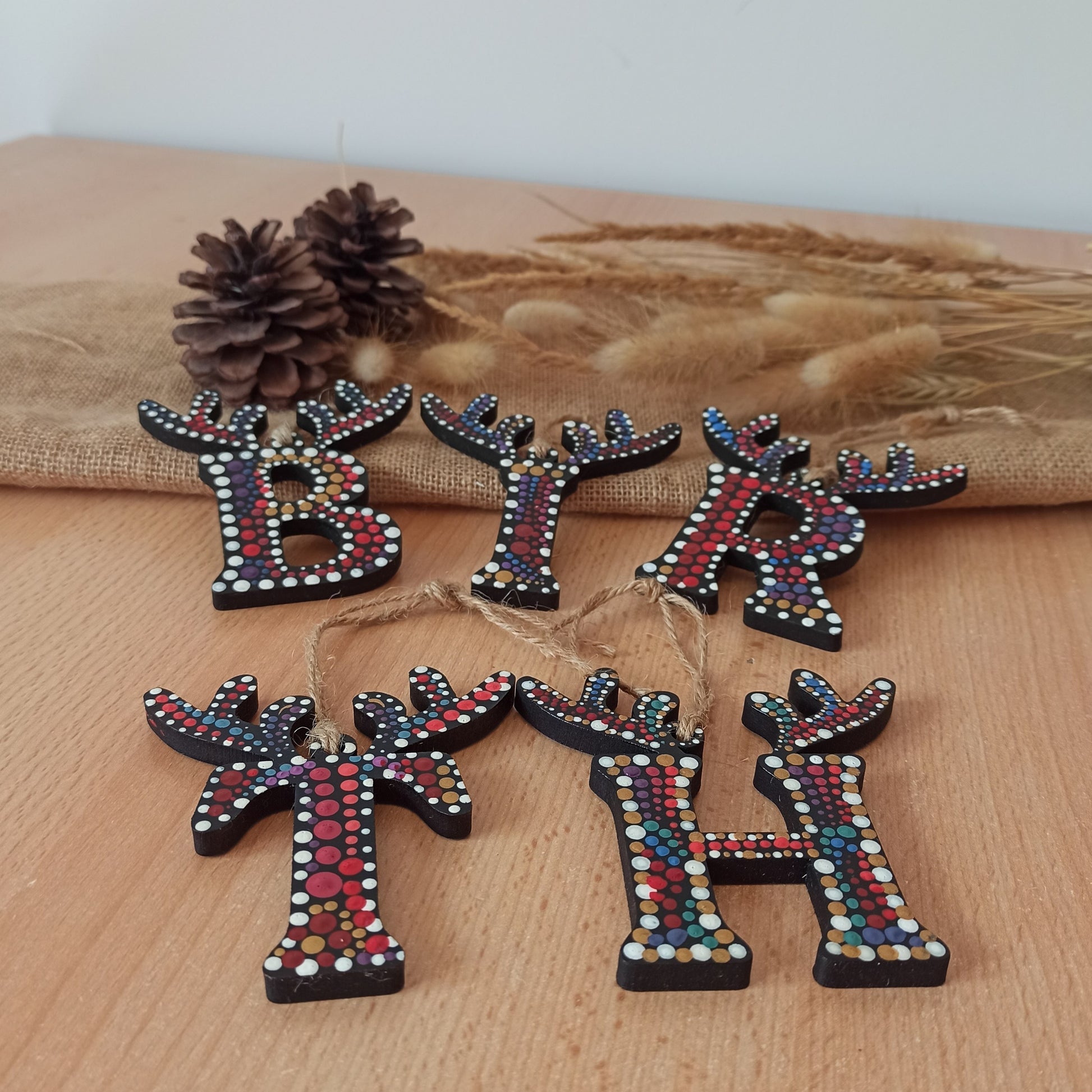 Hand Painted Antler  Letters Christmas Tree Decoration. Customised Ornament for Children
