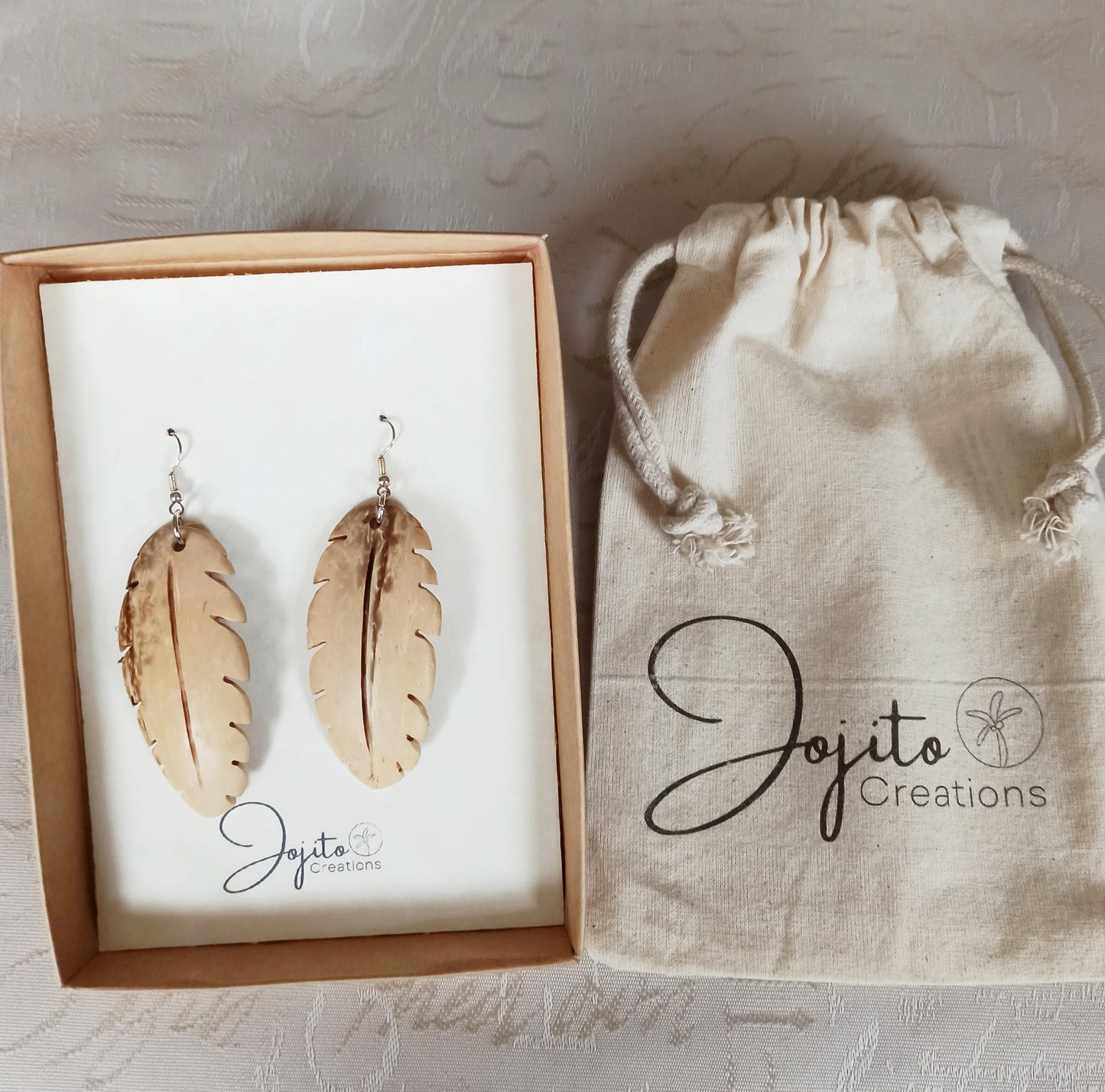 White Coconut Shell Large Feather Earrings
