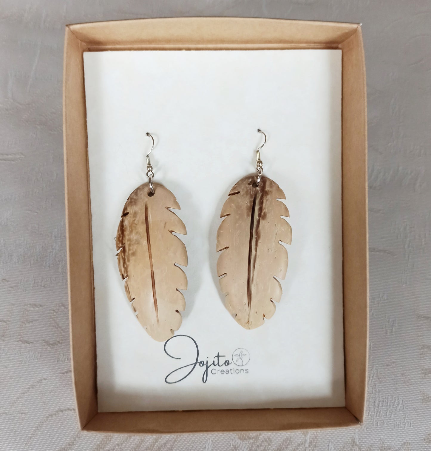 White Coconut Shell Large Feather Earrings