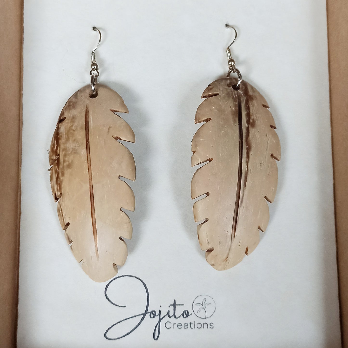 White Coconut Shell Large Feather Earrings