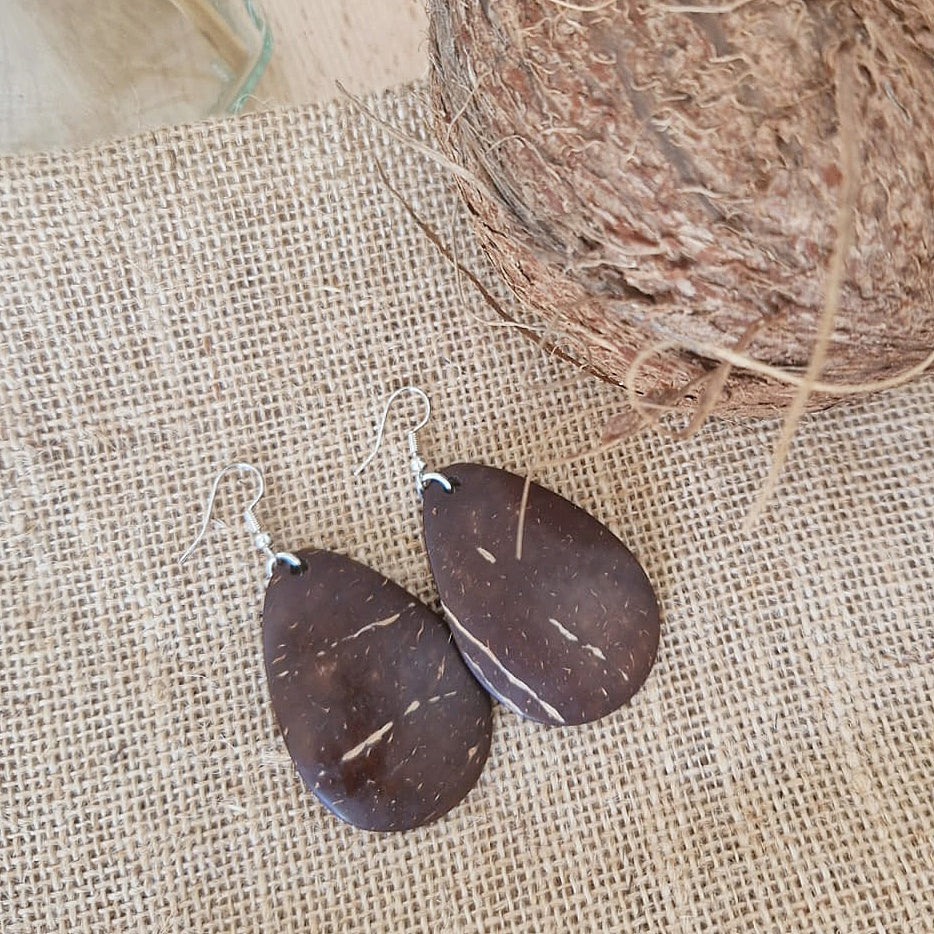 Coconut Shell Teardrop Earrings 