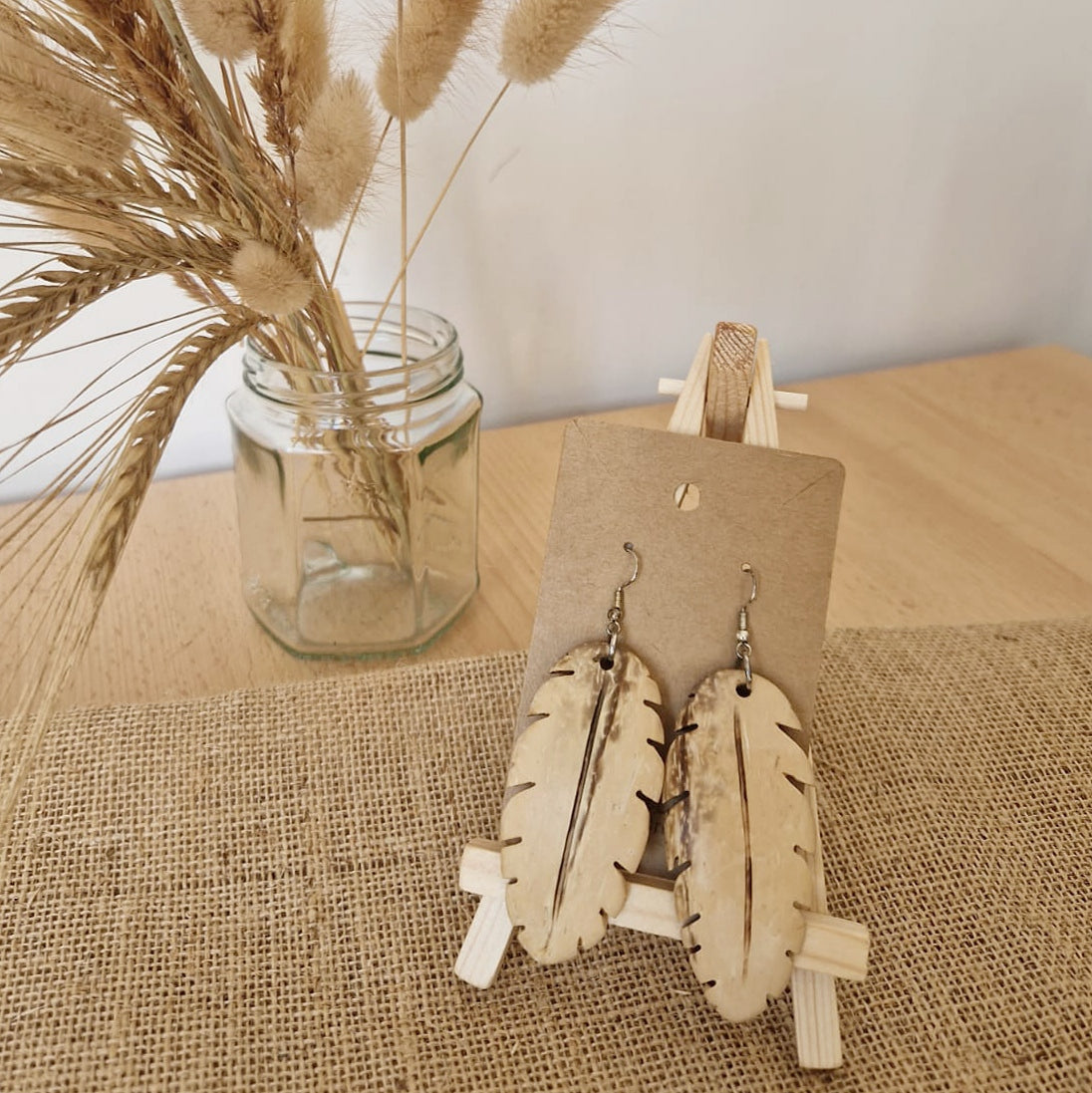 White Coconut Shell Large Feather Earrings