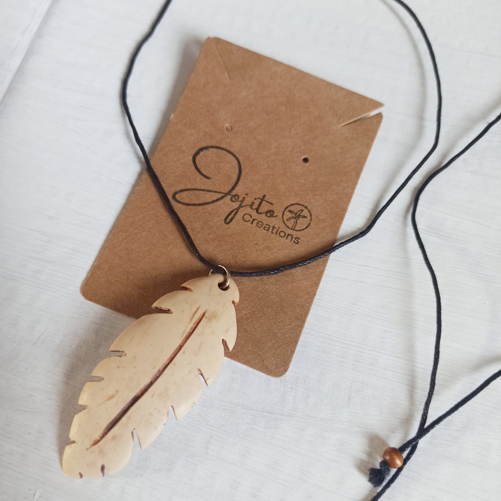 White Coconut Shell Feather Pendant Necklace