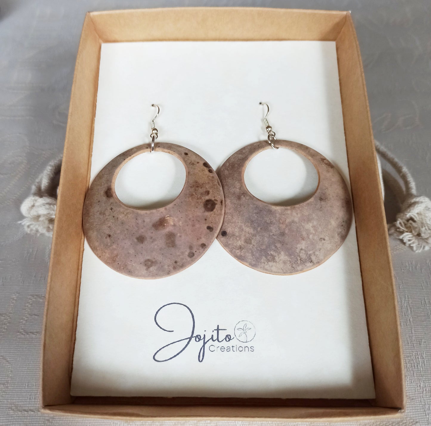 Speckled Beige Gourd Natural Eco Friendly Hoop Boho earrings