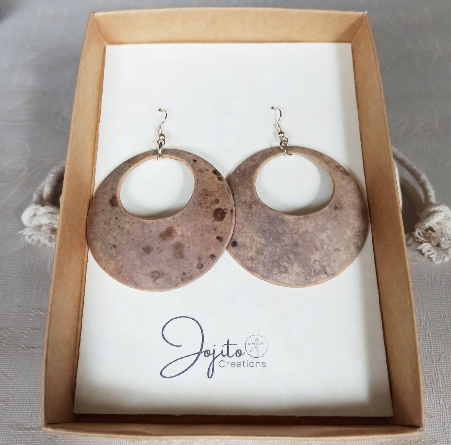 Speckled Beige Gourd Natural Eco Friendly Hoop Boho earrings