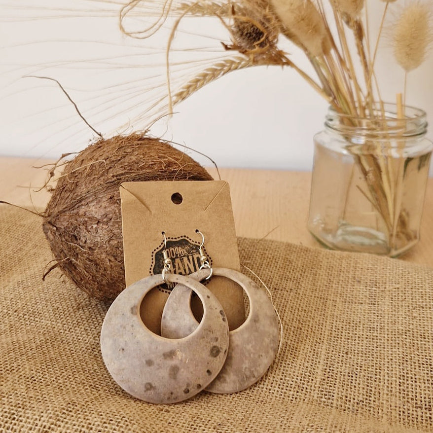 Speckled Beige Gourd Natural Eco Friendly Hoop Boho earrings