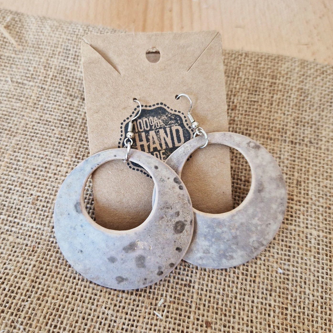 Speckled Beige Gourd Natural Eco Friendly Hoop Boho earrings
