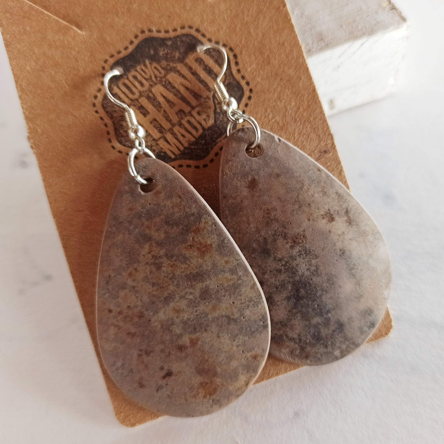 Gourd Natural Teardrop Eco Friendly Earrings on Silver Hooks
