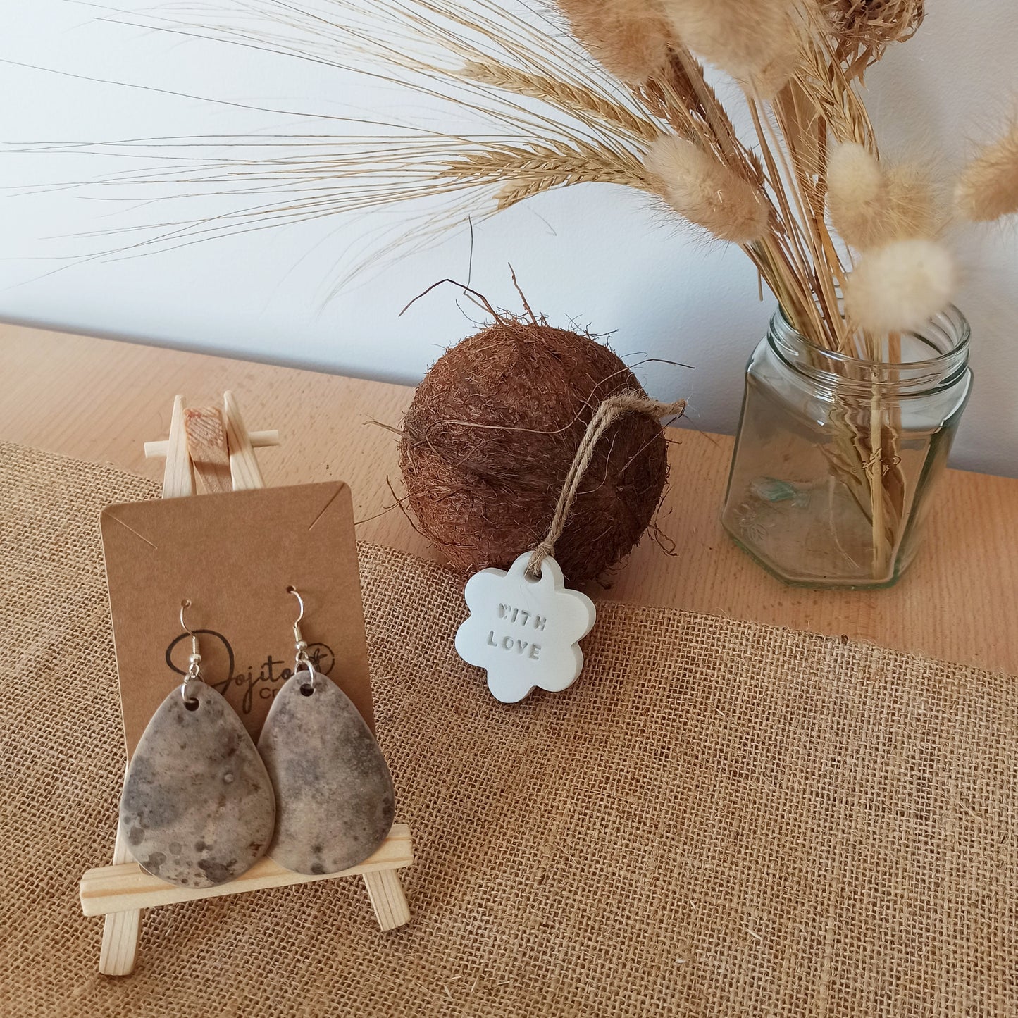 Gourd Natural Teardrop Eco Friendly Earrings on Silver Hooks