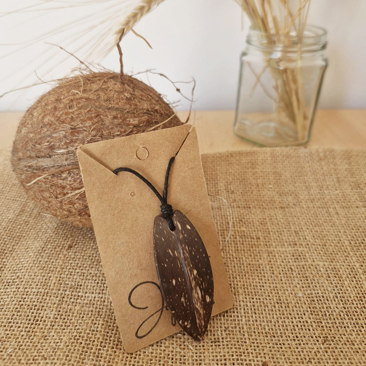 coconut Shell Unisex Surfboard Pendant, Ocean Pendant 