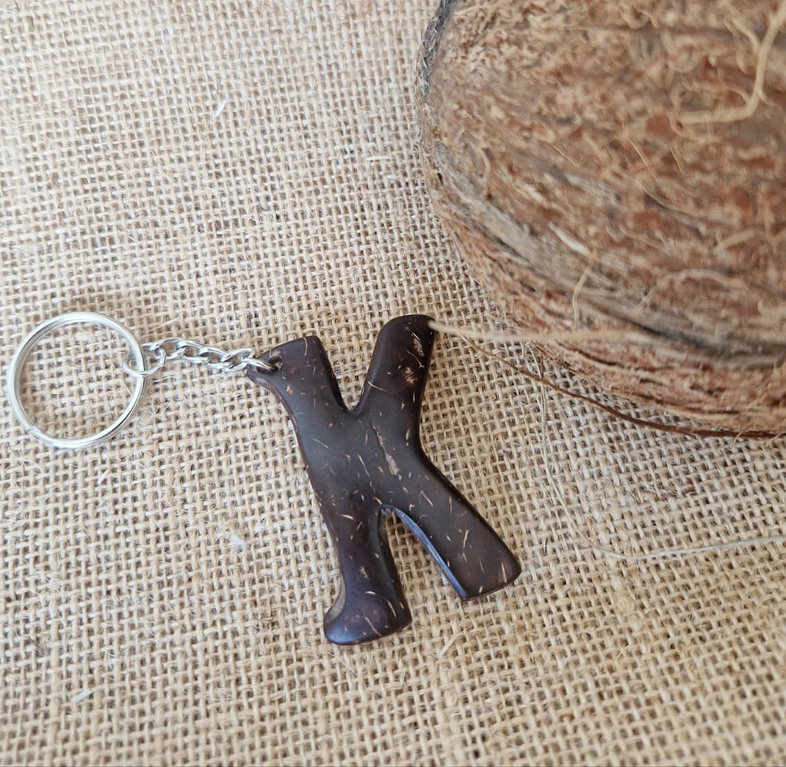 customised wood keychain coconut shell personalised initials key ring key chain 