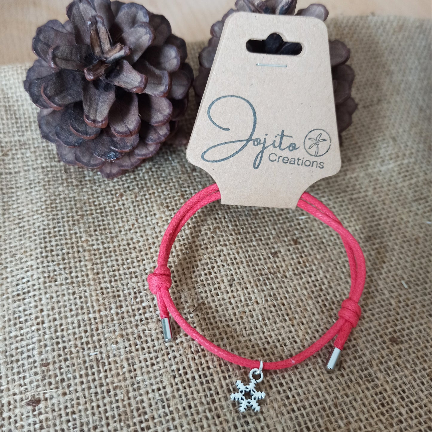 Silver Snowflake Charm Bracelet hung on cotton cord unisex adjustable charm bracelets