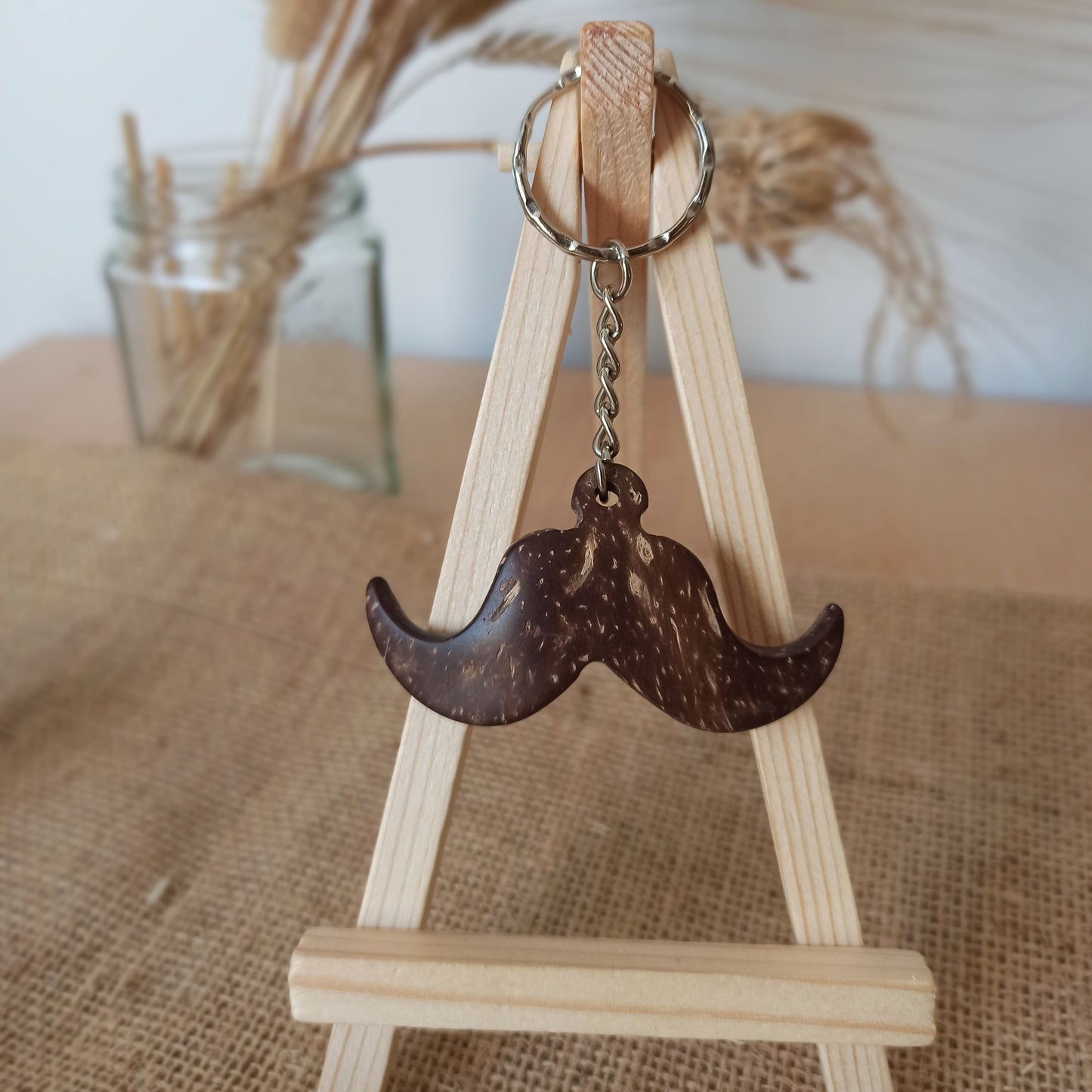 Moustache Coconut Shell Key Chain in aid of Movember, Prostate Cancer, Testicular Cancer. Men's Health