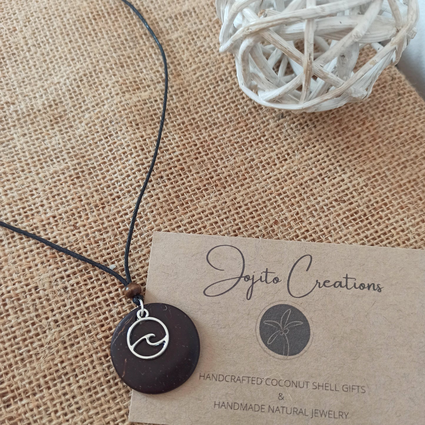 Couples Wave Charm Coconut Shell Necklace Set
