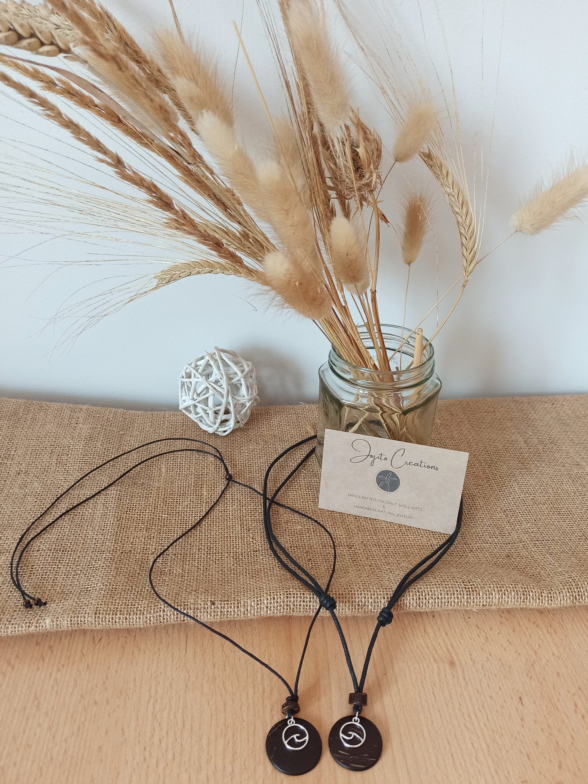 Wave Coconut Shell Pendant Necklace, his and Hers Pendants, Eco Friendly Jewellery 