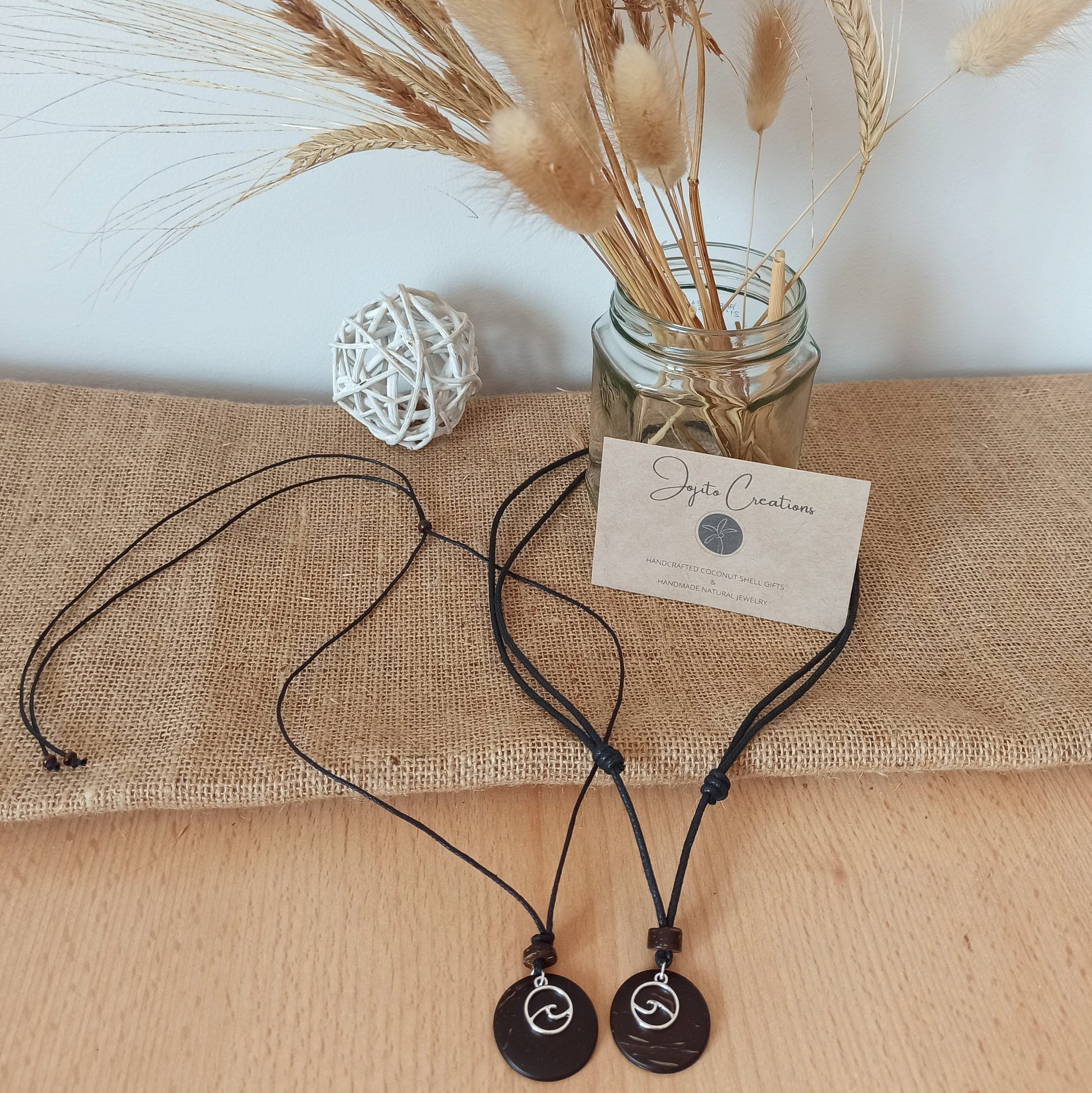 Wave Coconut Shell Pendant Necklace, his and Hers Pendants, Eco Friendly Jewellery 