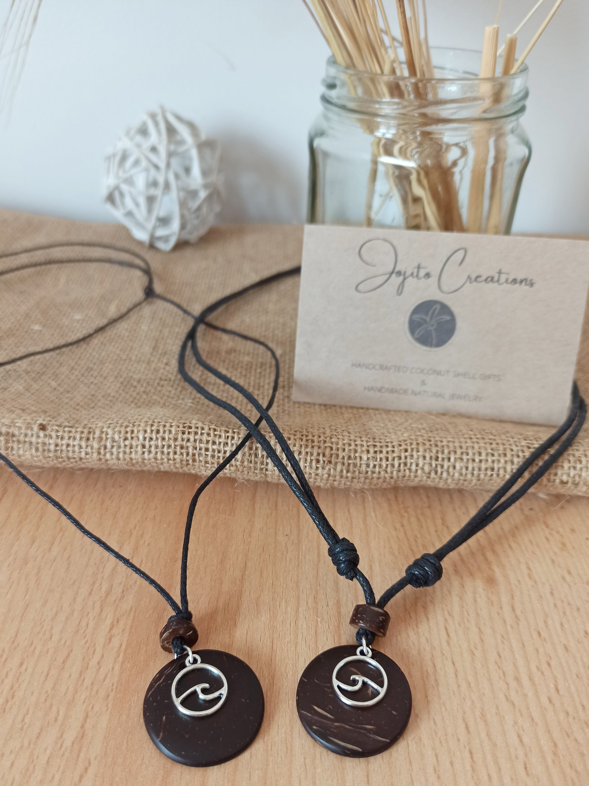 Wave Coconut Shell Pendant Necklace, his and Hers Pendants, Eco Friendly Jewellery 