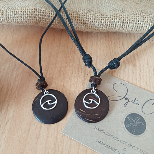 Wave Coconut Shell Pendant Necklace, his and Hers Pendants, Eco Friendly Jewellery 